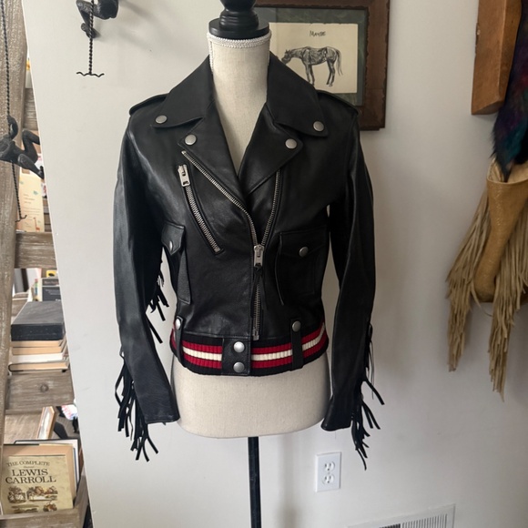 NWOT $875 COACH Black Leather Moto Motorcycle Biker Fringe Car Jacket 0 (XS) - Picture 4 of 10
